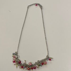 Silver Pink Green Beaded 16 inch to 18 inch Necklace